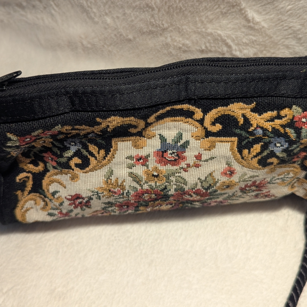 Magid Black Floral Tapestry Wristlet with Gold Accents - Picture 7 of 11